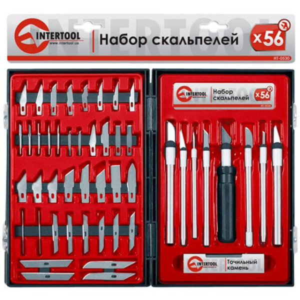 Набір скальпелів 56 одиниць в пластиковому футлярі Intertool HT-0530