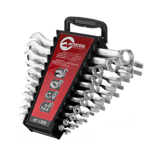 Combination spanner set 22 units inch 11 units metric 11 units Intertool HT-1305