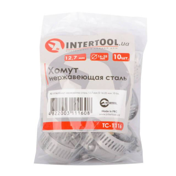Clamp stainless steel 12.7 mm, D - 16-25 mm Intertool TC-1116