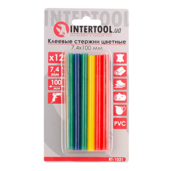 Set of colored glue rods 7.4 mm*100 mm, 12 pcs Intertool RT-1031