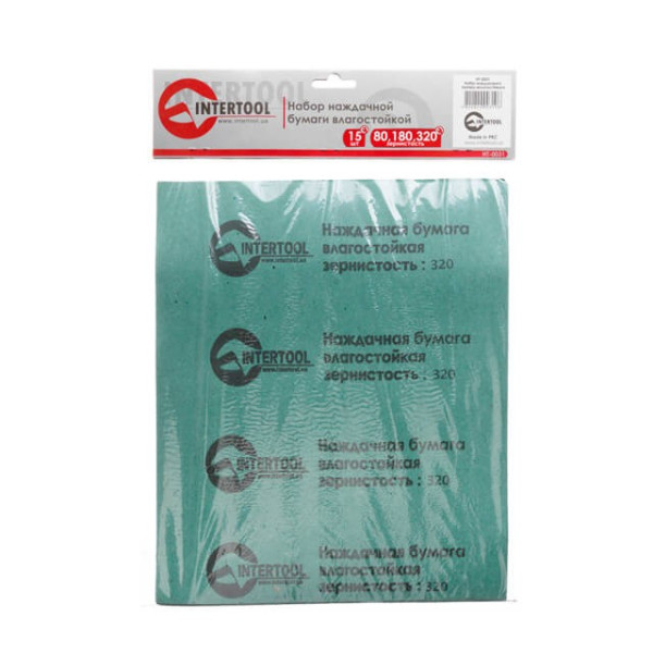 A set of moisture-resistant sandpaper 15 pcs. (80,180,320) Intertool HT-0031