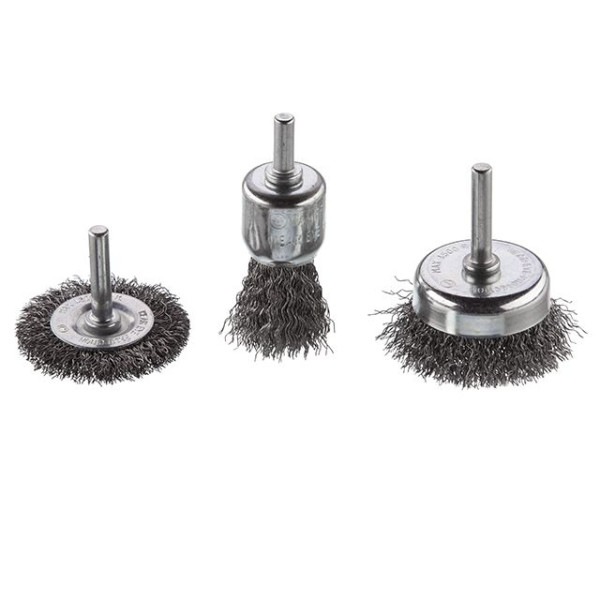 Set of wire brushes for drill 3 units, 1/4 Intertool BT-0300