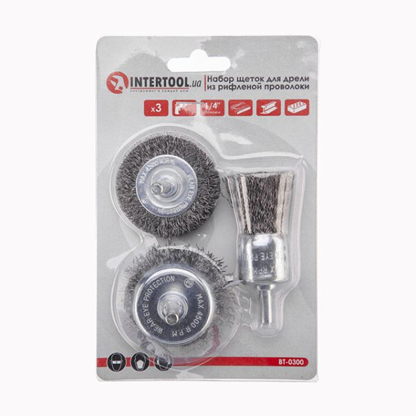 Set of wire brushes for drill 3 units, 1/4 Intertool BT-0300