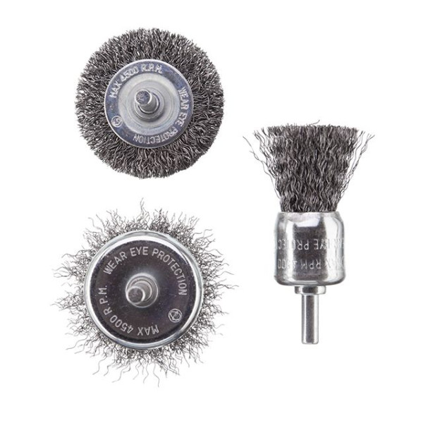Set of wire brushes for drill 3 units, 1/4 Intertool BT-0300