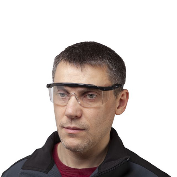 Transparent safety glasses, polycarbonate lens material, adjustable nylon earmuffs, impact protection, optical class 1 Intertool SP-0080