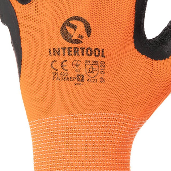 Orange knitted synthetic glove, covered with black ribbed latex on the palm 9 Intertool SP-0120