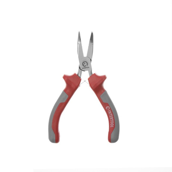 Pliers elongated curved precision with two-component covers on the handles, 115 mm Intertool NT-0103