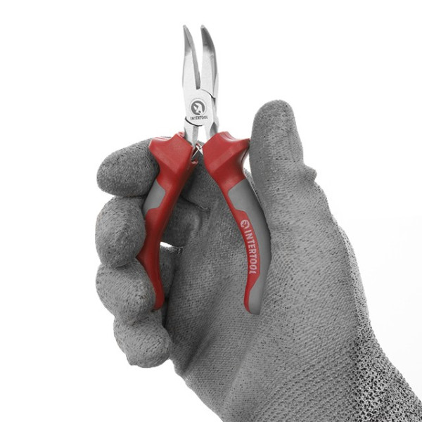 Pliers elongated curved precision with two-component covers on the handles, 115 mm Intertool NT-0103