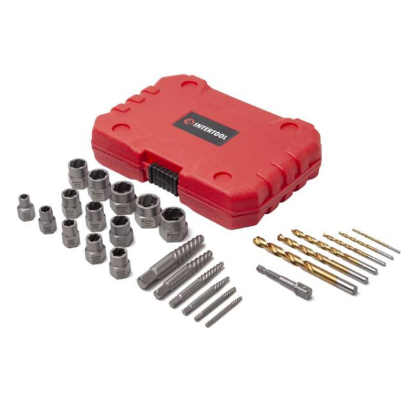 Набор экстракторов и сверл для поврежденных болтов и гаек, 26 шт Intertool SD-8009