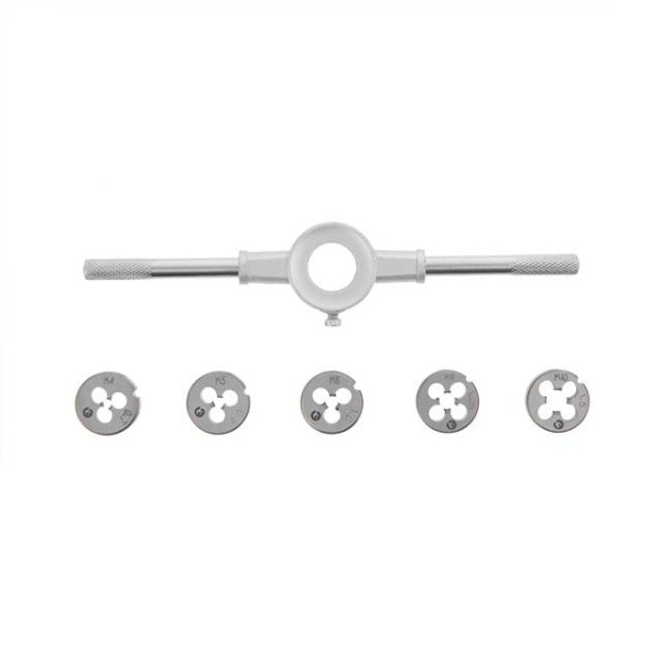 Нибор плашек с держателем 6 единиц (M4, M5, M6, M8, M10) Intertool SD-8019