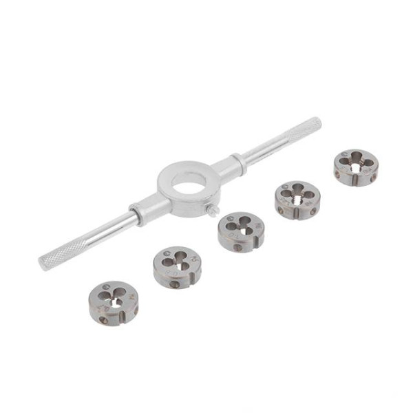 Нибор плашек с держателем 6 единиц (M4, M5, M6, M8, M10) Intertool SD-8019