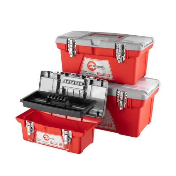 A set of metal tool boxes. with locks 3 units (BX-0513 13 / BX-0516 16 / BX-0518 18) Intertool BX-0503