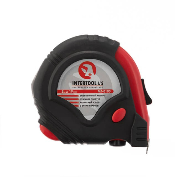 Рулетка з металевим полотном 5 м x 19 мм, три стопора полотна Intertool MT-0105