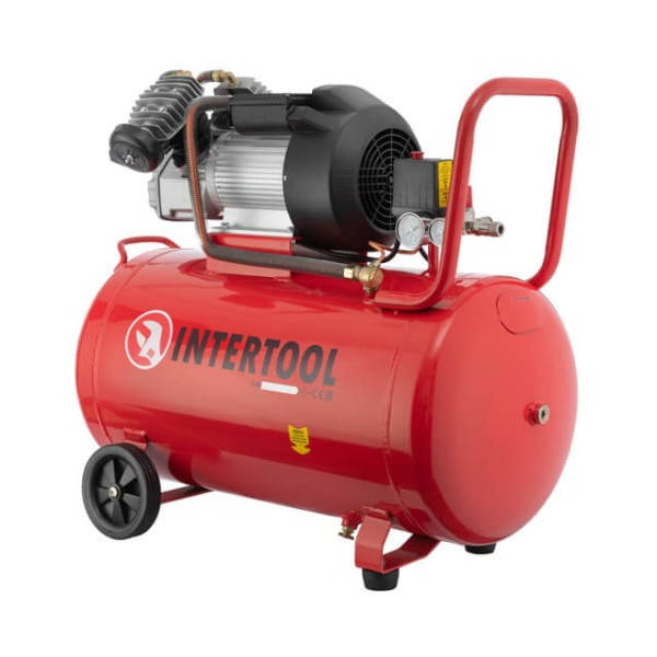 Компрессор 100 л, 3 кВт, 220 В, 10 атм, 420 л/мин, 2 цилиндра. Intertool PT-0008