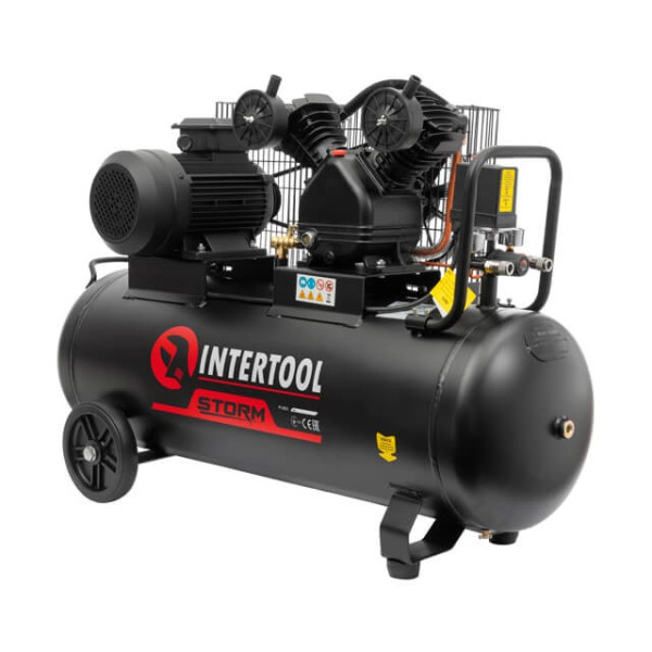 Compressor 100 l, 3 kW, 380 V, 10 atm, 500 l/min, 2 cylinders Intertool PT-0013
