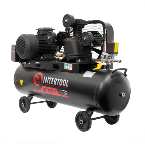 Компрессор 100 л, 4 кВт, 380 В, 10 атм, 600 л/мин., 3 цилиндра STORM Intertool PT-0036