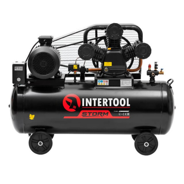Compressor 200 l, 7.5 kW, 380 V, 10 atm, 1050 l/min, 3 cylinders Intertool PT-0040