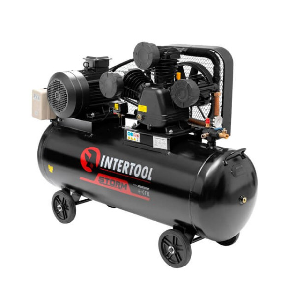 Compressor 200 l, 7.5 kW, 380 V, 10 atm, 1050 l/min, 3 cylinders Intertool PT-0040