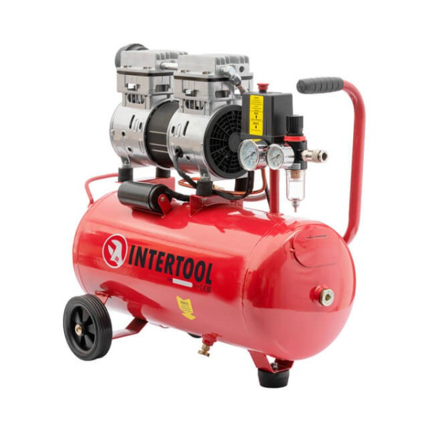 Compressor 24 l, 0.75 kW, 220 V, 8 atm, 145 l/min., low noise, oil-free, 2 cylinders Intertool PT-0022