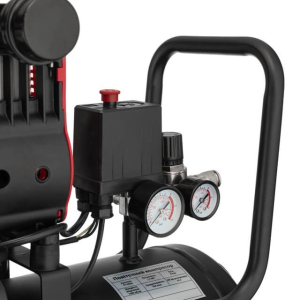 Compressor 24 l, 1.1 kW, 220 V, 8 atm, 160 l/min, 1400 rpm, low noise, oil-free, 2 cylinders Intertool PT-0026