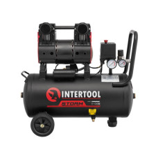 Compressor 24 l, 1.1 kW, 220 V, 8 atm, 160 l/min, 1400 rpm, low noise, oil-free, 2 cylinders Intertool PT-0026