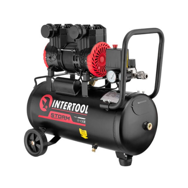 Compressor 24 l, 1.1 kW, 220 V, 8 atm, 200 l/min, 2800 rpm, oil-free, 2 cylinders Intertool PT-0029
