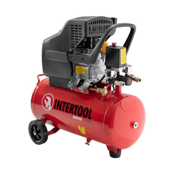 Компрессор 24 л, 1.5 кВт, 220 В, 8 атм, 206 л/мин. Intertool PT-0009