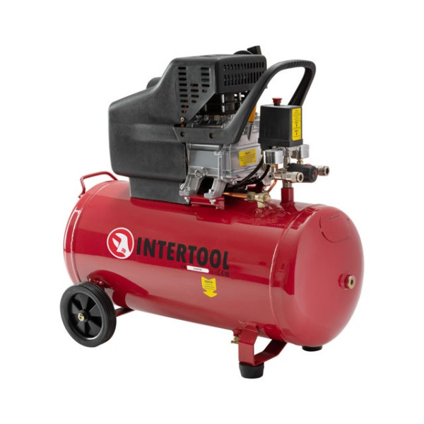Компрессор 50 л, 1500 Вт, 220 В, 8 атм, 206 л/мин. Intertool PT-0003