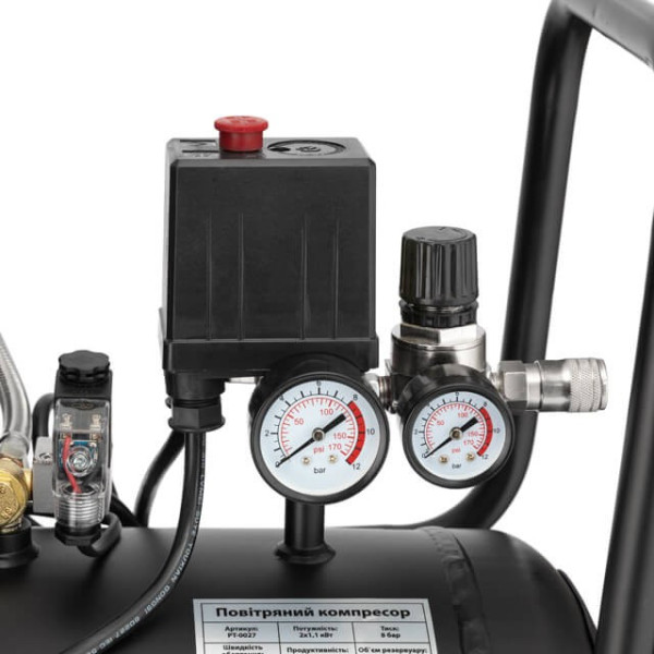 Compressor 50 l, 2x1.1 kW, 220 V, 8 atm, 320 l/min., 1400 rpm, low noise, oil-free, 4 cylinders Intertool PT-0027