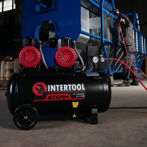 Compressor 50 l, 2x1.1 kW, 220 V, 8 atm, 400 l/min., 2800 rpm, oil-free, 4 cylinders Intertool PT-0030