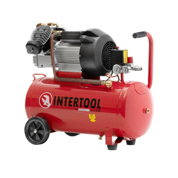 Compressor 50 l, 4 HP, 3 kW, 220 V, 10 atm, 420 l/min, 2 cylinders. Intertool PT-0007