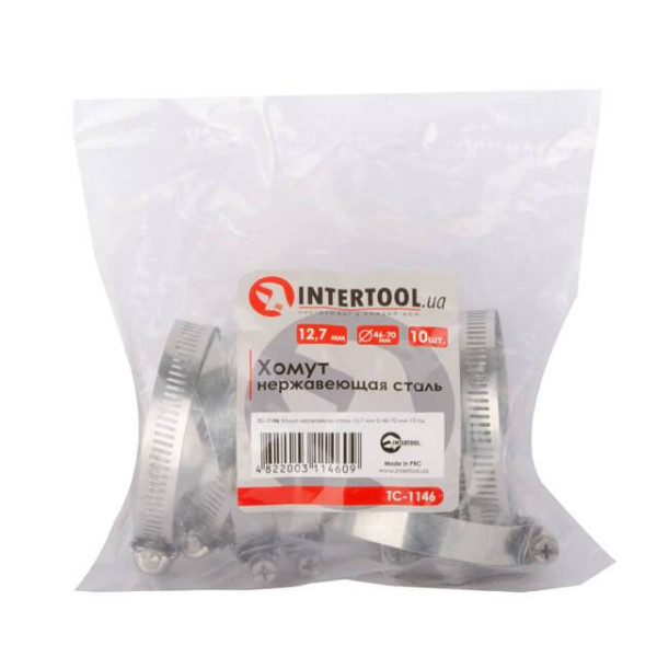Clamp stainless steel 12.7 mm, D - 46-70 mm Intertool TC-1146