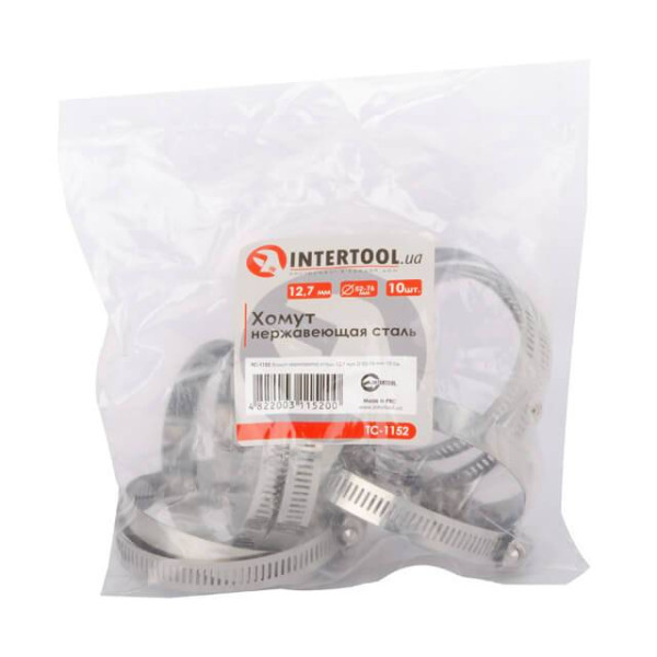 Clamp stainless steel 12.7 mm, D - 52-76 mm Intertool TC-1152