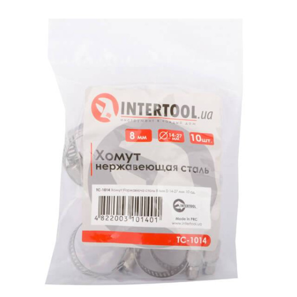 Clamp stainless steel 8 mm, D - 14-27 mm Intertool TC-1014