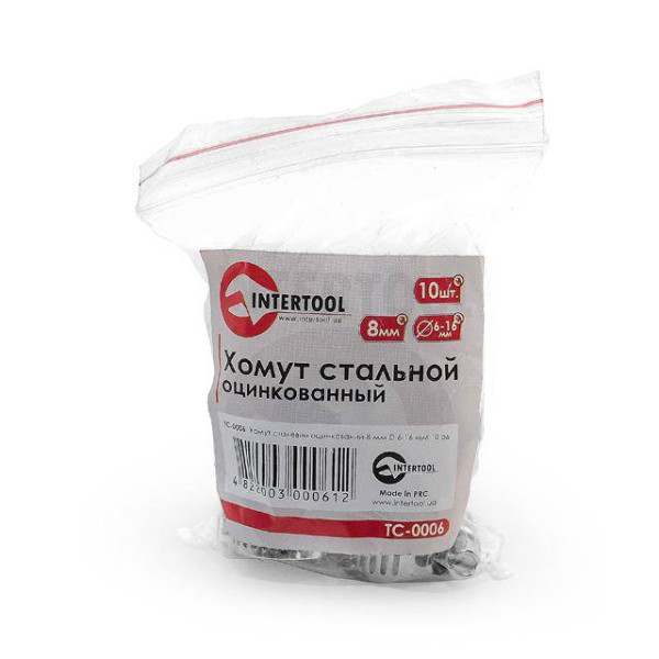 Galvanized steel clamp 8 mm, D - 6-16 mm Intertool TC-0006