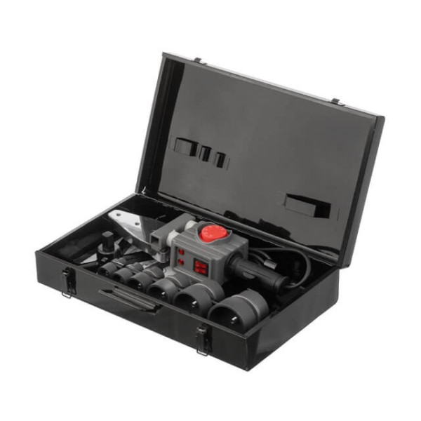 Soldering iron for plastic pipes, 850/1850 W, 0-300°C, nozzles 20, 25, 32, 40, 50, 63 mm, metal case Intertool RT-2112