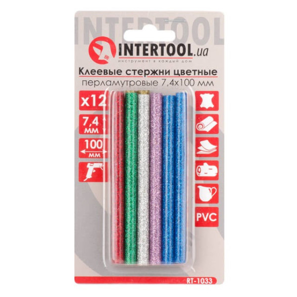 Set of colored mother-of-pearl glue sticks 7.4 mm*100 mm, 12 pcs Intertool RT-1033