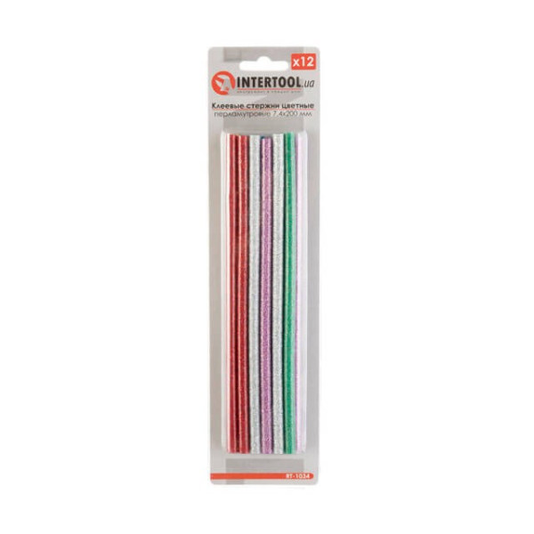Set of colored mother-of-pearl glue rods 7.4 mm*200 mm, 12 pcs Intertool RT-1034