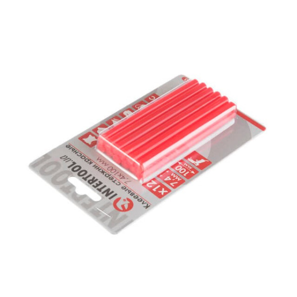 A set of red adhesive rods 7.4 mm*100 mm, 12 pcs. Intertool RT-1043