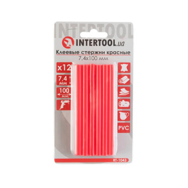 A set of red adhesive rods 7.4 mm*100 mm, 12 pcs. Intertool RT-1043