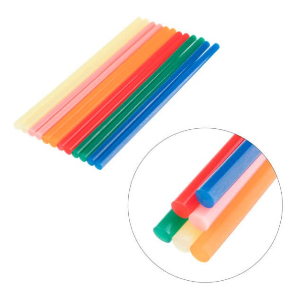Set of colored adhesive rods 7.4 mm*200 mm, 12 pcs Intertool RT-1032