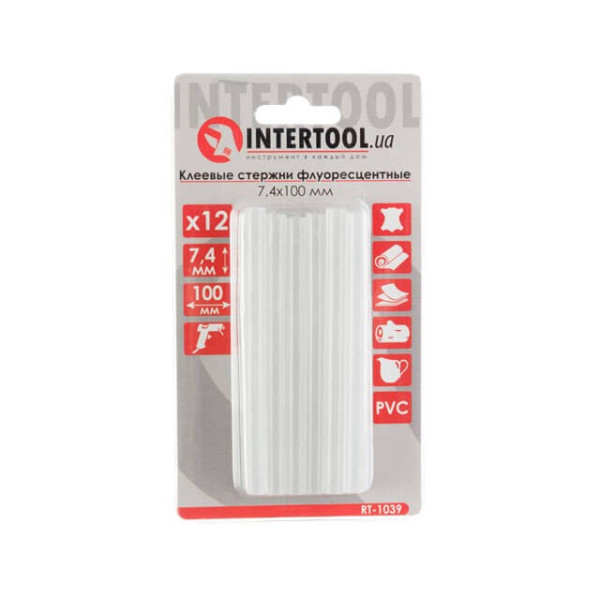 Set of adhesive fluorescent rods 7.4*100 mm, 12 pcs Intertool RT-1039