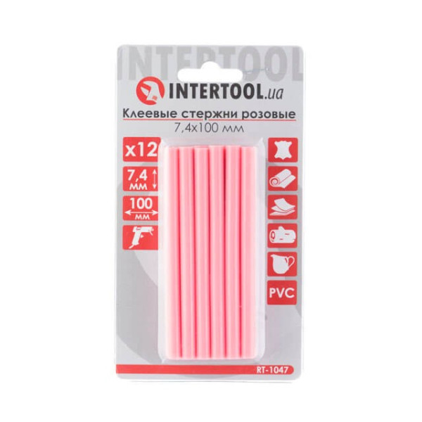Set of pink adhesive rods 7.4 mm*100 mm, 12 pcs. Intertool RT-1047
