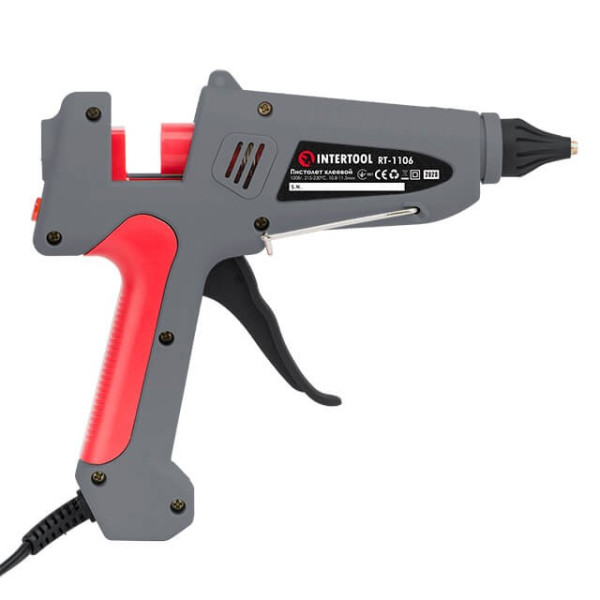 Glue gun 100 W, 230 V, 215-230 °C for rods 10.8-11.5 mm, 13-30 g/min. Intertool RT-1106