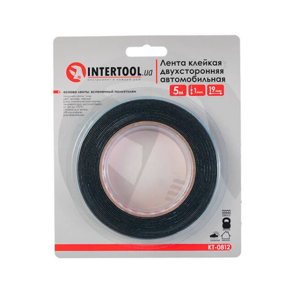 Double-sided automotive adhesive tape 19 mm*5 m*1 mm, black, foamed polyethylene Intertool KT-0812