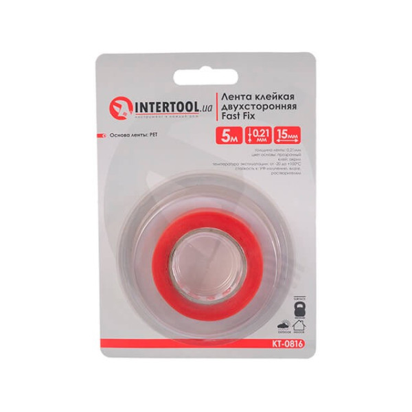Double-sided FAST FIX adhesive tape, 15 mm*5 m*0.21 mm, transparent, PET Intertool KT-0816