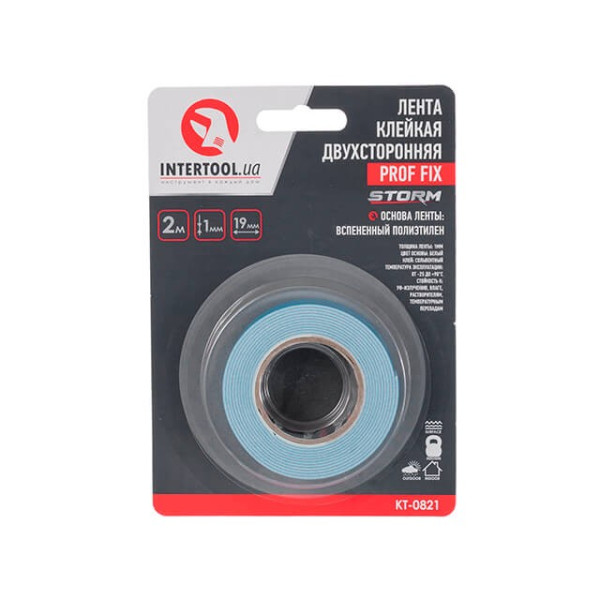 Double-sided adhesive tape PROF FIX, 19 mm*2 m*1 mm, white, foamed polyethylene, STORM Intertool KT-0821