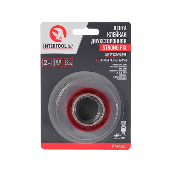 Double-sided STRONG FIX adhesive tape, 19 mm*2 m*0.5 mm, transparent, acrylic, STORM Intertool KT-0823