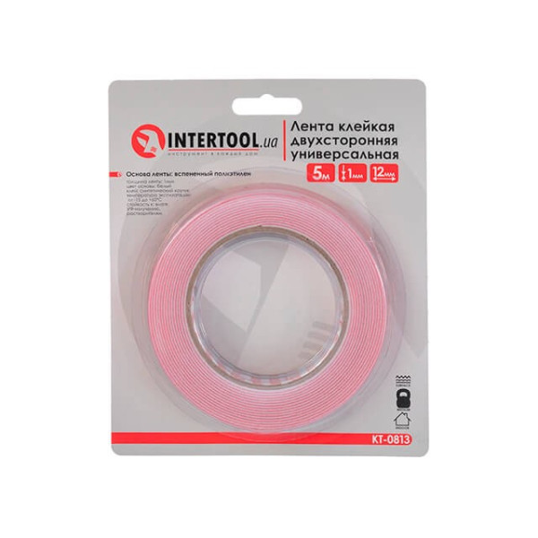 Double-sided universal adhesive tape 12 mm*5 m*1 mm, white, foamed polyethylene Intertool KT-0813