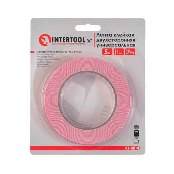 Double-sided universal adhesive tape, 19 mm * 5 m * 1 mm, white, foamed polyethylene Intertool KT-0814